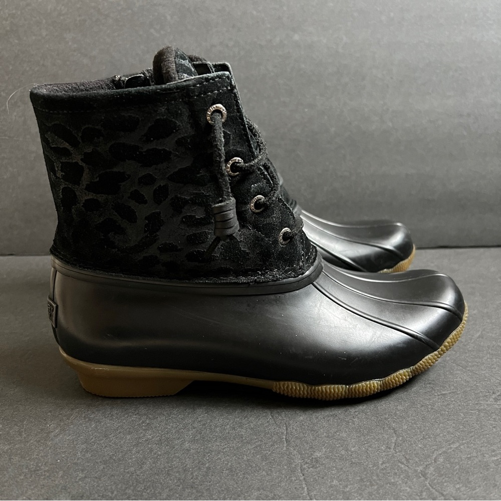 Sperry Top-Sider Womens Duck Boots Cheetah Black Lace Up Size 7